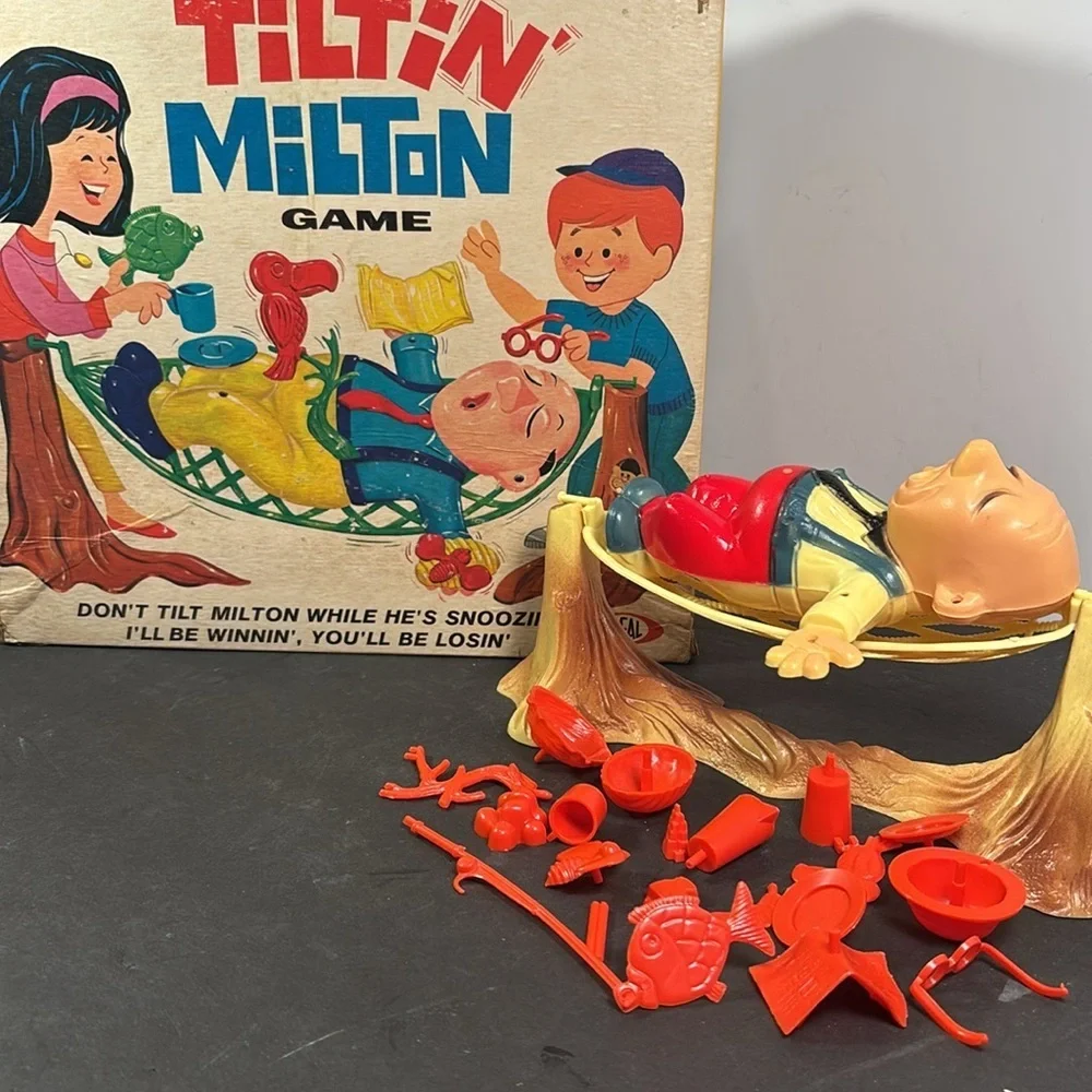 Vintage 1969 Tiltin’ Milton Game by Ideal – Balance Skill Game with Pieces